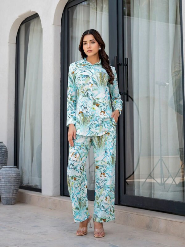 Luxe Collection: Jaipuri Co-Ord Set In Elegant Sky Blue Floral Print