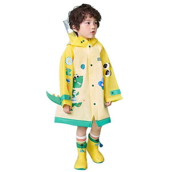 Kr  3d Applique Yellow Dino Sleeves, Kids Raincoat