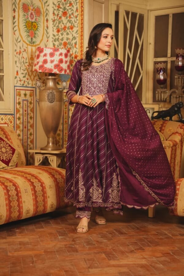 Stunning Maslin Anarkali Dress With Gota Detailing And Dupatta