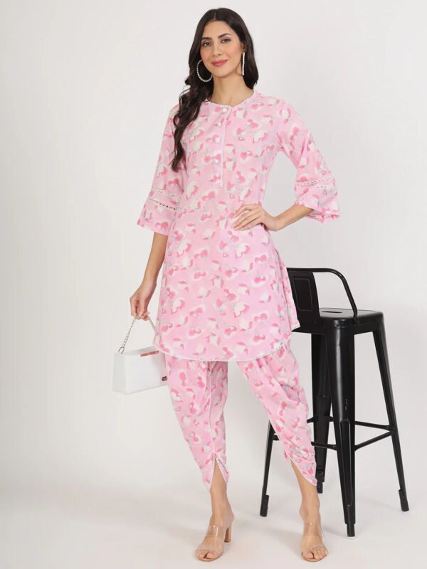 Elegant Jaipuri Floral Co-Ord Set With Lace Details