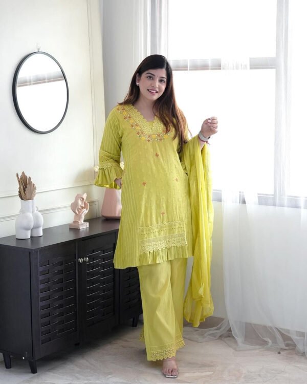 Beautiful Cotton Embroidered Suit Set With Pockets - Ready To Ship