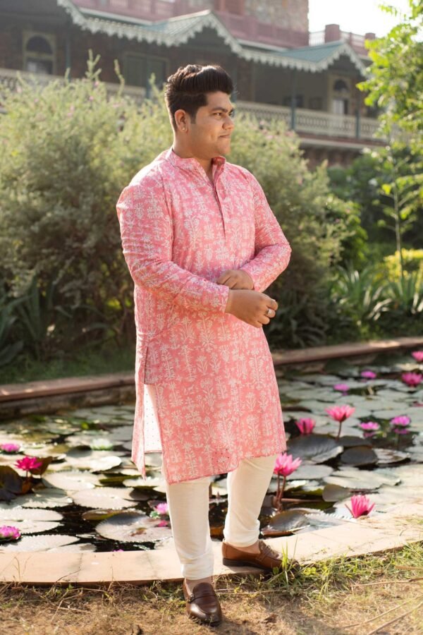 Carnation - Pink Floral Schiffli embroidered kurta