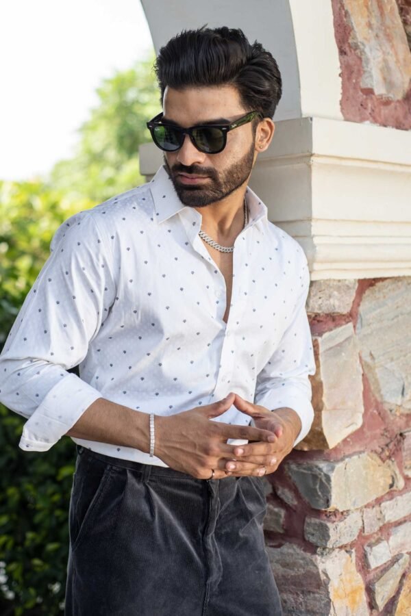 Snow White - White Micro Printed Giza Cotton Shirt