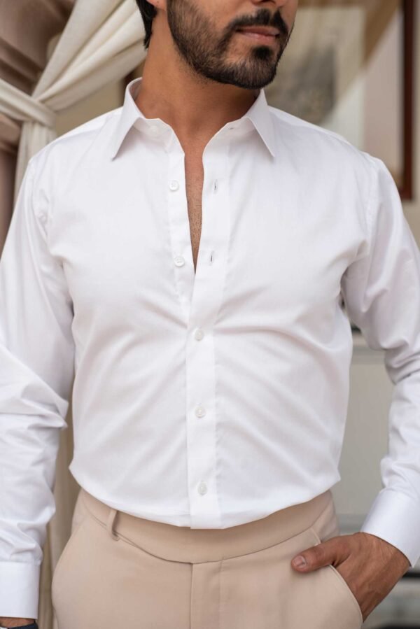 Porcelain - White Satin Giza Cotton Shirt