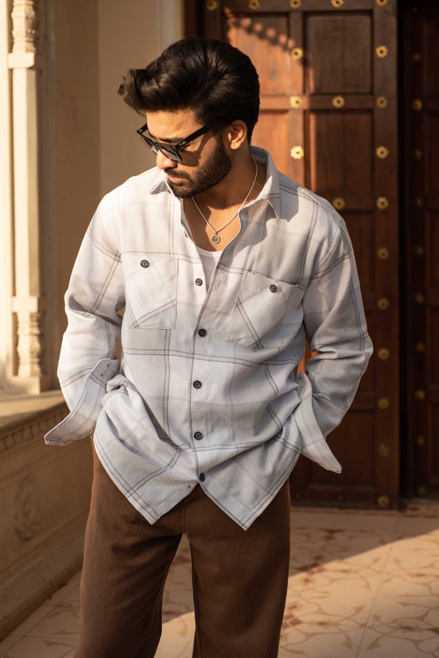 Frosttartan Checkmate- White and Grey Checkered Oversized Overshirt