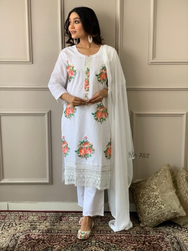 Kurtis Exclusive: Cotton Schiffle Chikankari Kurta Set - Style And Comfort Combined