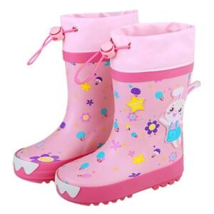 Kr  Baby Pink Rabbit Theme Flexible Rubber Rain Gumboots for Kids