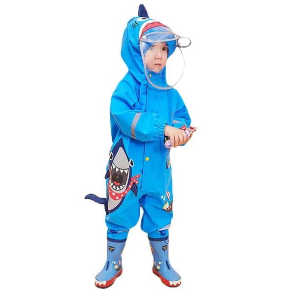 Kr  Blue Shark Theme All Over Jumpsuit / Playsuit Raincoat for Kids