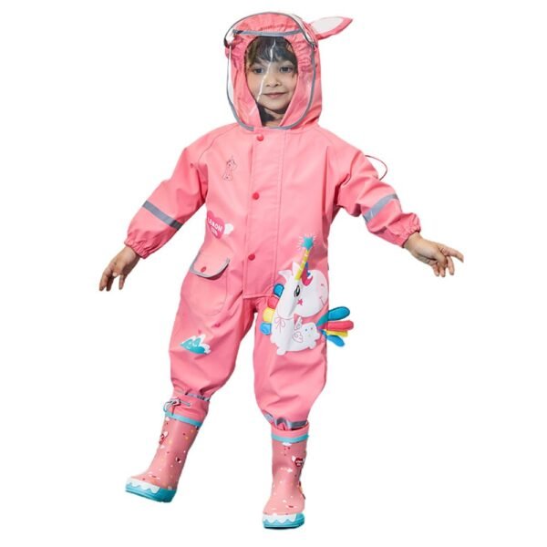 Kr  Bright Pink Magical Unicorn Theme All Over Jumpsuit / Playsuit Raincoat for Kids