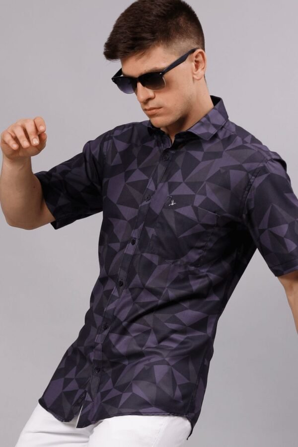 Dark Violet & Black Print  Half Sleeve  Stain Proof