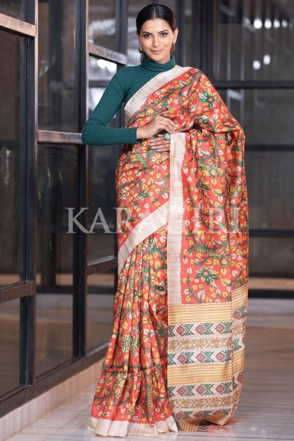 Scarlet Red Kalamkari Saree