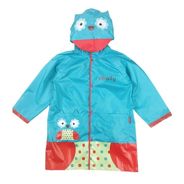 Kr  Blue Polka dots Owl Knee Length Raincoat for Kids