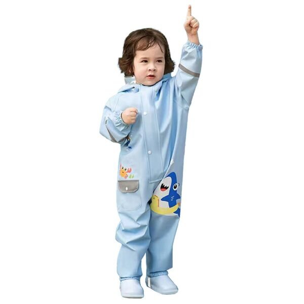 Kr  Light Blue Submarine theme full Jumpsuit Style Raincoat for Toddlers and Kids