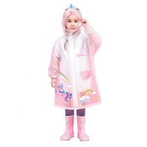 Kr  Pink Unicorn print Transluscent Raincoat for Kids