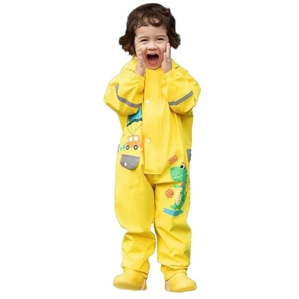 Kr  Yellow Parachute Dino theme full Jumpsuit Style Raincoat for Toddlers and Kids