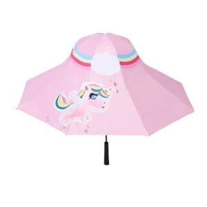 Kr  Rainbow Uni theme, Unique Mexican Hat Style Kids Umbrella, 5-12 years, Pink