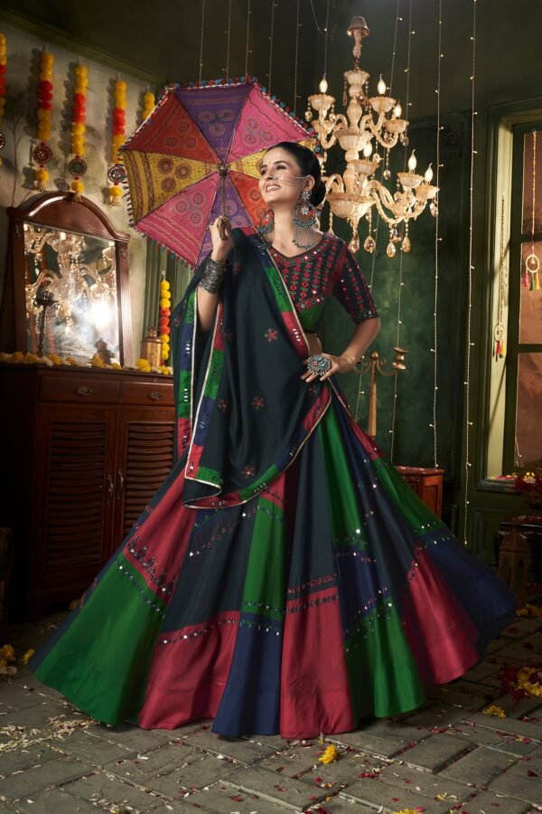 Multi Color Printed With Mirror Work Navratri Ghagra Choli For Women