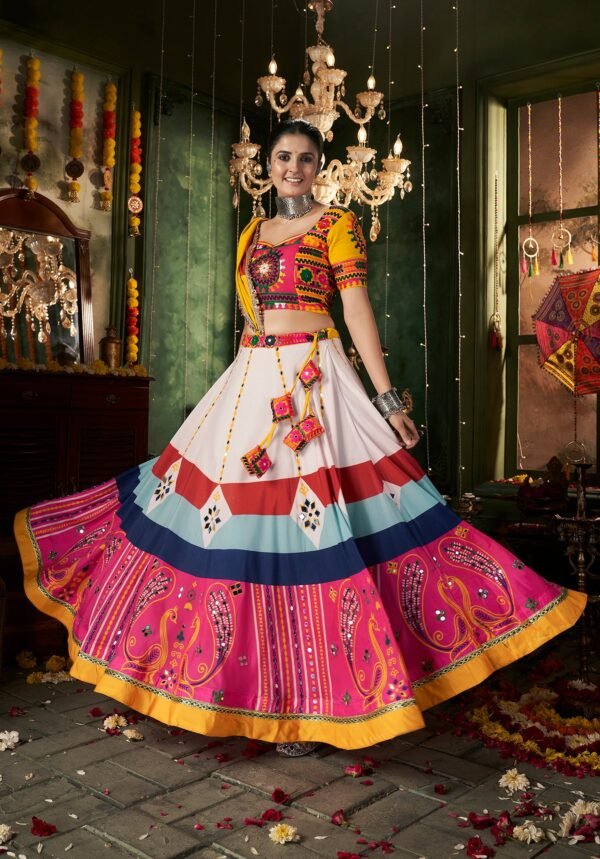 Multicolor Printed And Mirror Work Traditional For Navratri Ghagra Choli