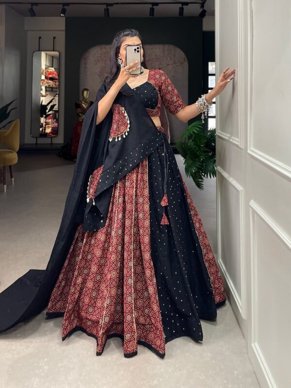 Maroon Color Pure Cotton Printed And Over All Mirror Work With Gotta Patti Navratri Lehenga Choli