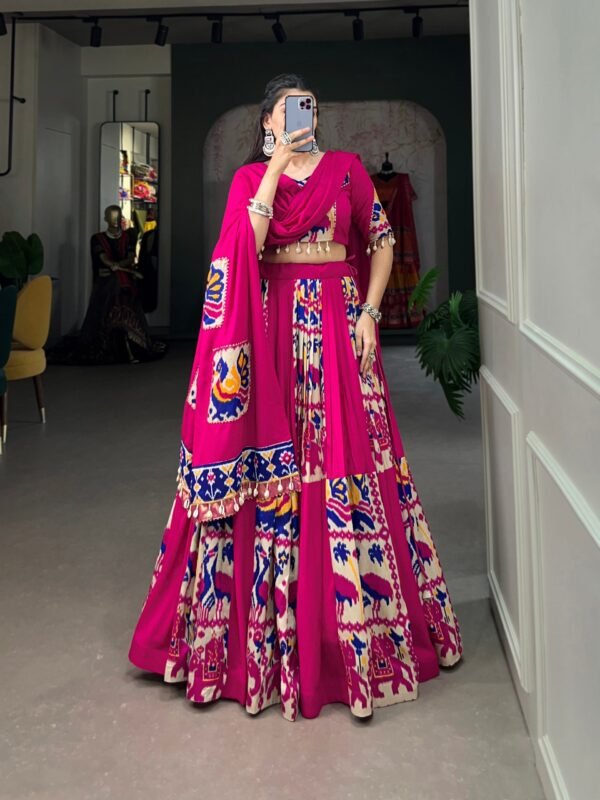 Pink Color Rayon With Printed Silk Navratri Lehenga Choli