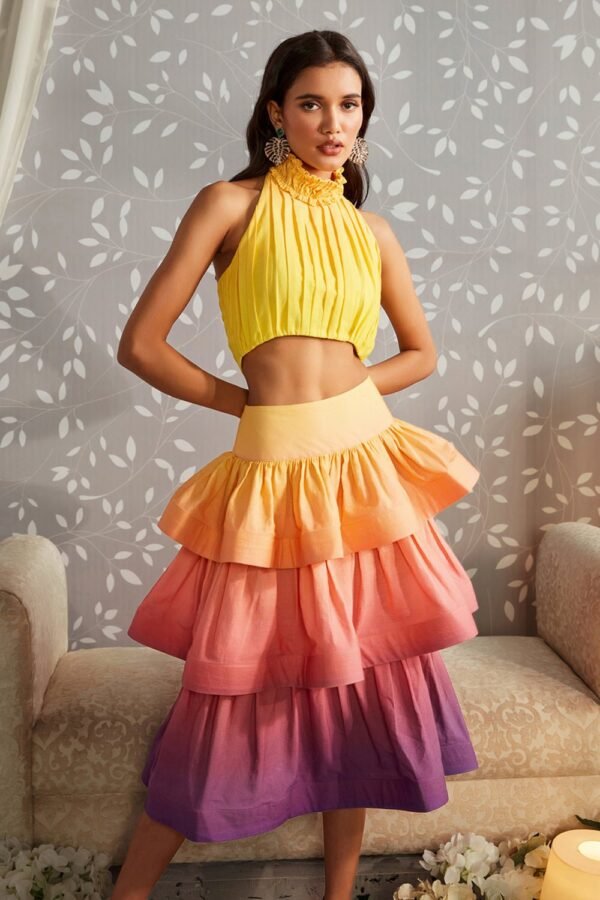 Sunset Ombre Top and Layered Skirt Set