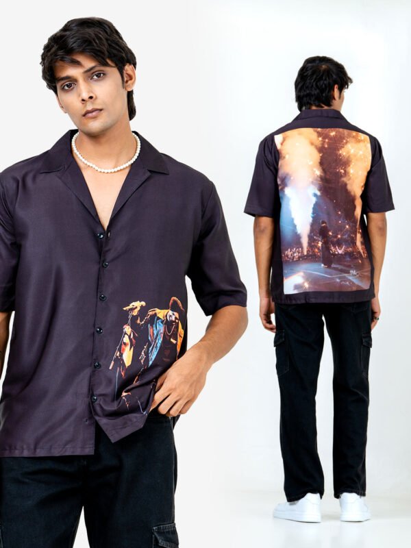 Black Crepe Diljit Dosanjh Printed Oversized Shirt