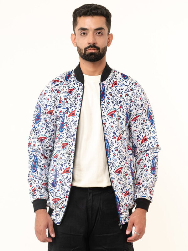 White Paisley Printed Velvet Jacket (Unisex)