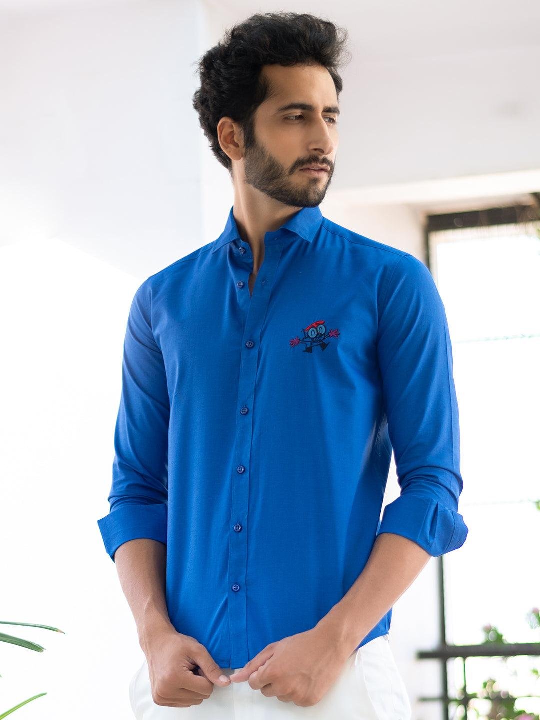 Dexter Embroidered Blue Cotton Shirt