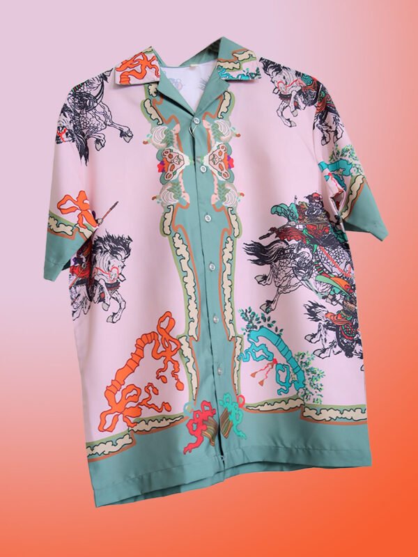 Front Back Graphic Printed Oversized Peach Crepe Shirt