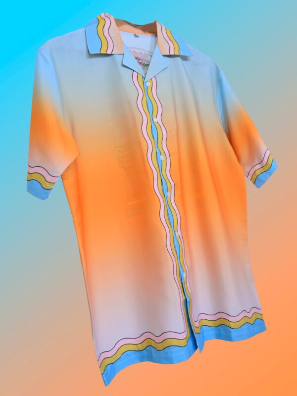 Wavy Line Back Graphic Printed Oversized Multicolor Crepe Shirt