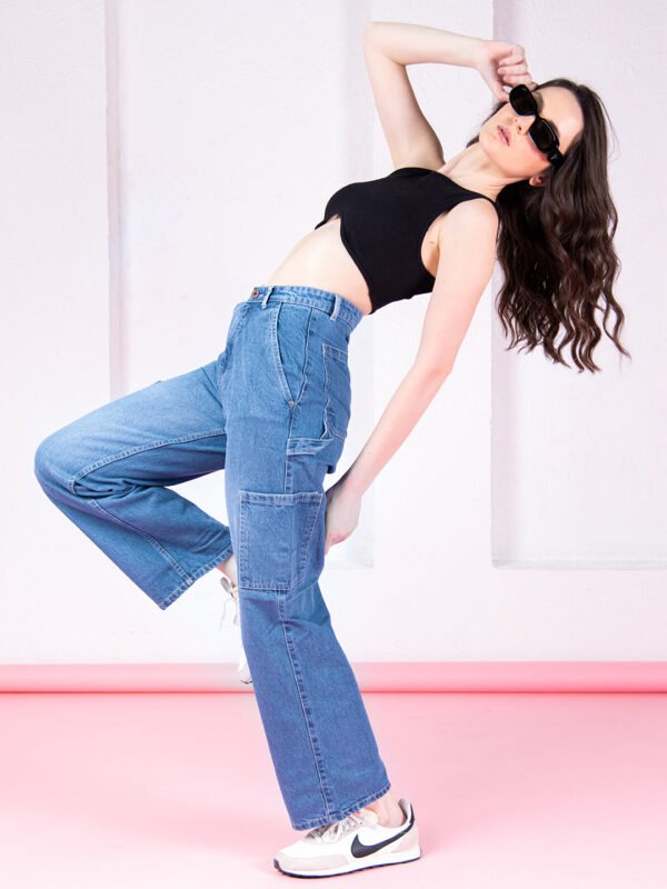 Light Blue Cargo Jeans For Women