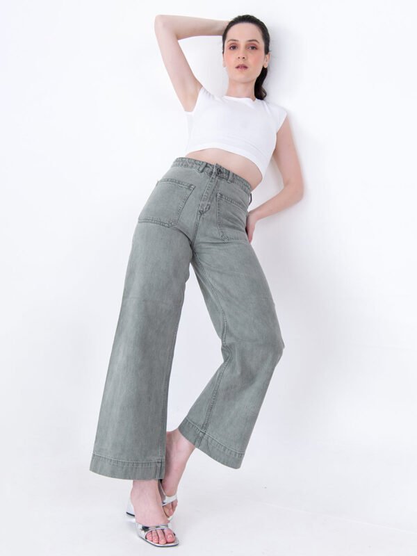 Two Pocket Olive Flared Jeans For Women