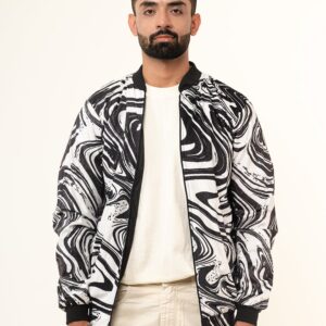 Black & White Marble Printed Velvet Jacket (Unisex)