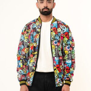 Black Quirky Printed Velvet Jacket (Unisex)
