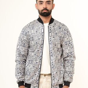Light Grey Geometric Printed Velvet Jacket (Unisex)