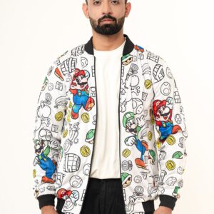 White Super Mario Printed Velvet Jacket (Unisex)