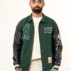 Green A With Leather Sleeves Varsity Jacket