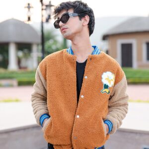 Burnt Orange Floral Fleece Sherpa Jacket