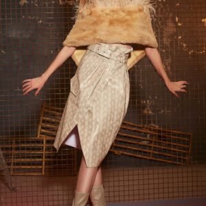 Beige Embossed Metallic Skirt