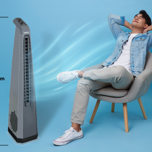Kirdaram Surround Grey | Bladeless Tower Fan with Knob Control