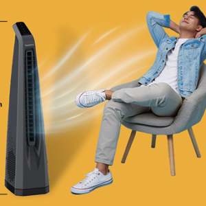 Kirdaram Surround-i Grey | Remote Tower Fan with Turbo Throw Tech